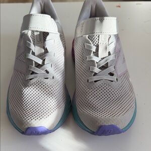 New Balance White Kids Sneakers with Lavender and Teal Accents